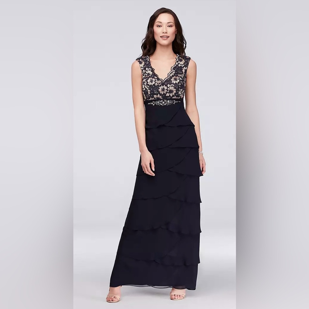 Jessica Howard Floral Lace Dress in Navy and Cream